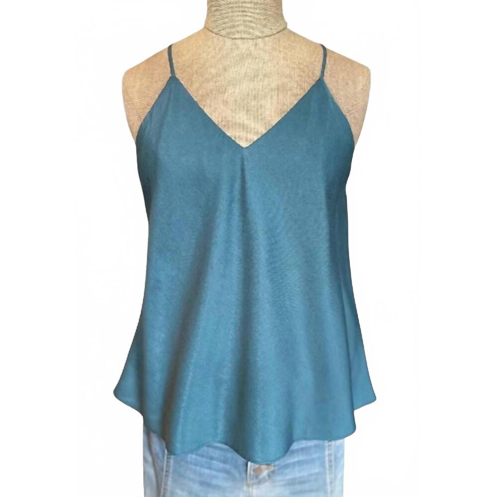 NEW KLD. SIGNATURE women's satin racerback tank top in teal